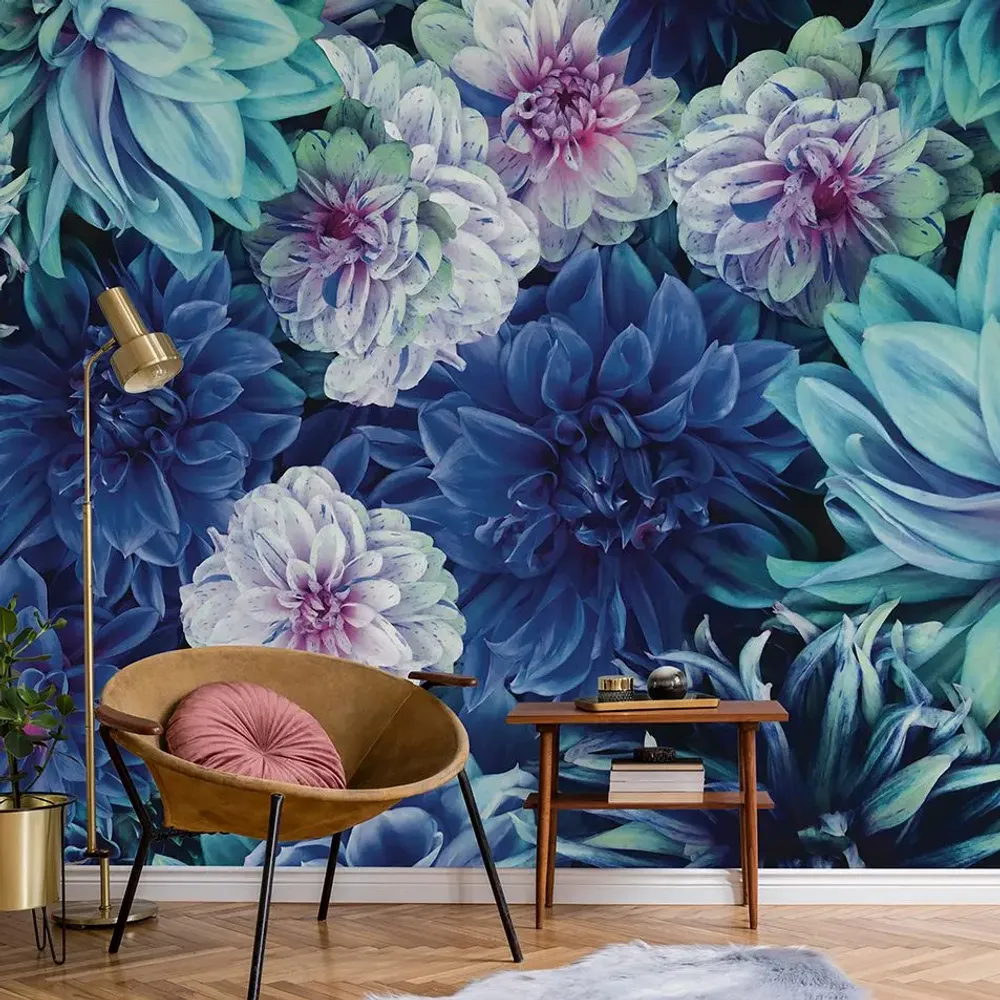 Tapisseries - Papier peint panoramique Dahlia Bleu - LE PAPIERS DE NINON