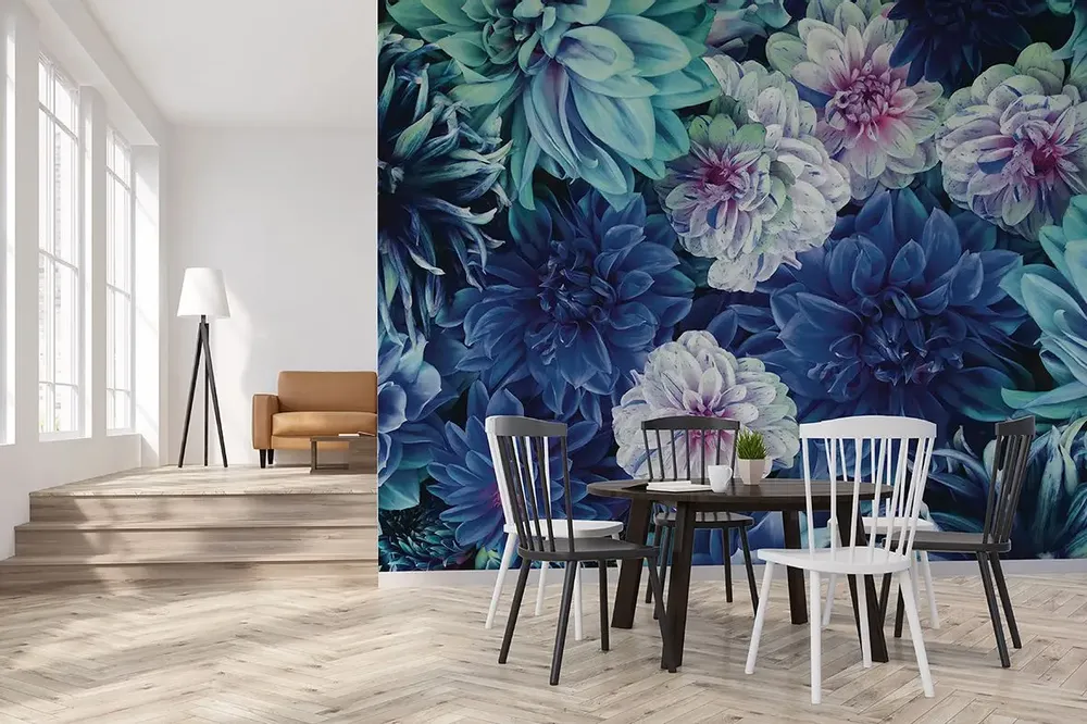 Tapisseries - Papier peint panoramique Dahlia Bleu - LE PAPIERS DE NINON