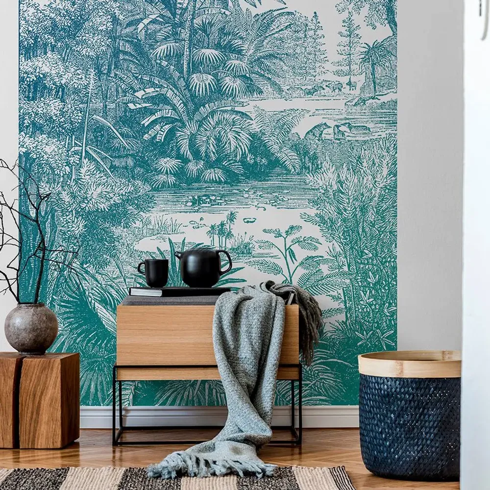 Tapisseries - Papier peint panoramique Araucaria - Bleu Vert - LE PAPIERS DE NINON