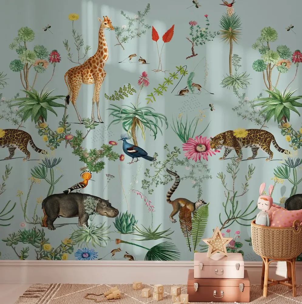 Tapestries - Botanical Bestiary Panoramic Wallpaper - LE PAPIERS DE NINON