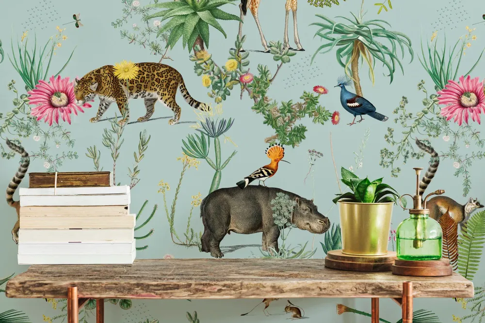 Tapestries - Panoramic Wallpaper Botanical Bestiary Pattern - LE PAPIERS DE NINON