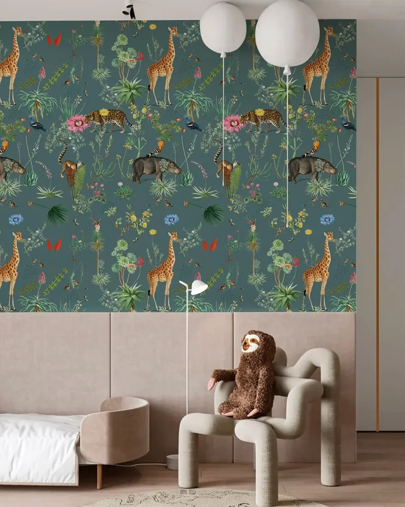 Tapestries - Panoramic Wallpaper Botanical Bestiary Pattern - LE PAPIERS DE NINON