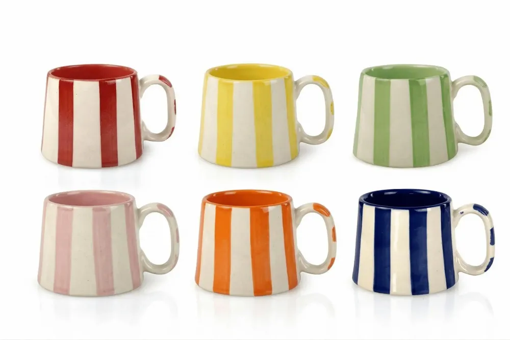 Tasses et mugs - Tasses à café à rayures en céramique - 3,6 x 2,6 pouces - CASA AMAROSA