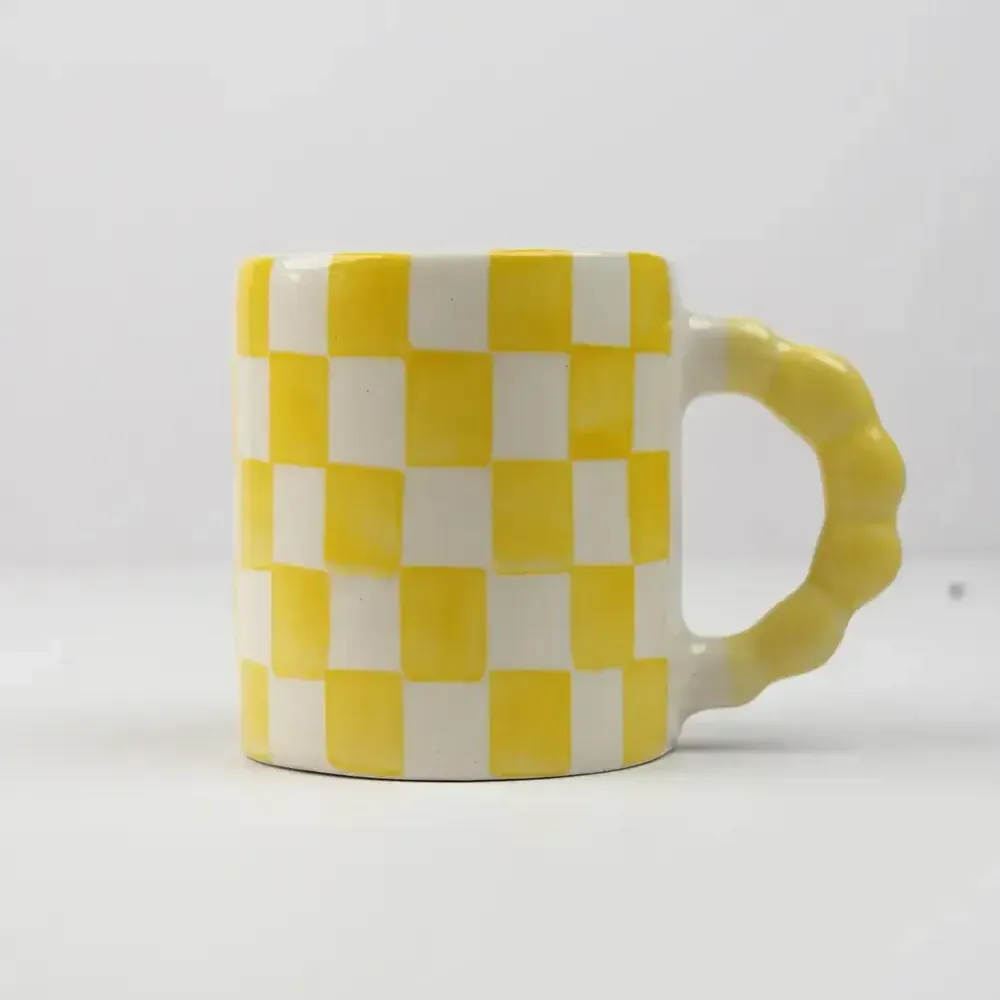 Mugs - Checkered Ceramic Mugs -- 3x3x3.5 Inches - CASA AMAROSA
