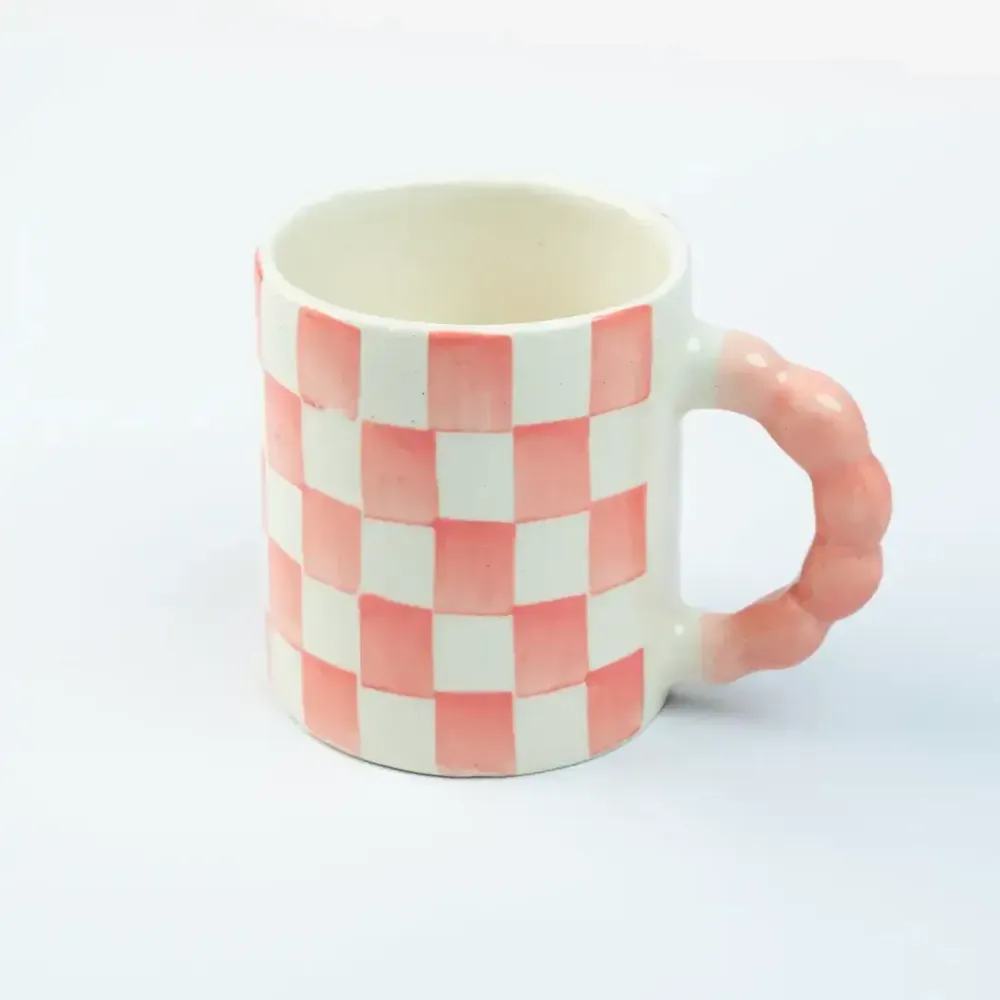 Mugs - Checkered Ceramic Mugs -- 3x3x3.5 Inches - CASA AMAROSA