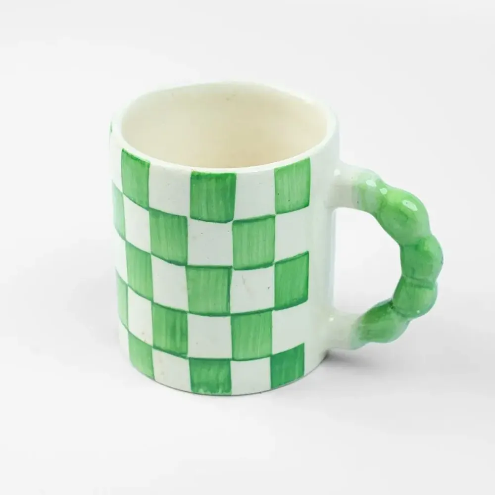 Mugs - Checkered Ceramic Mugs -- 3x3x3.5 Inches - CASA AMAROSA