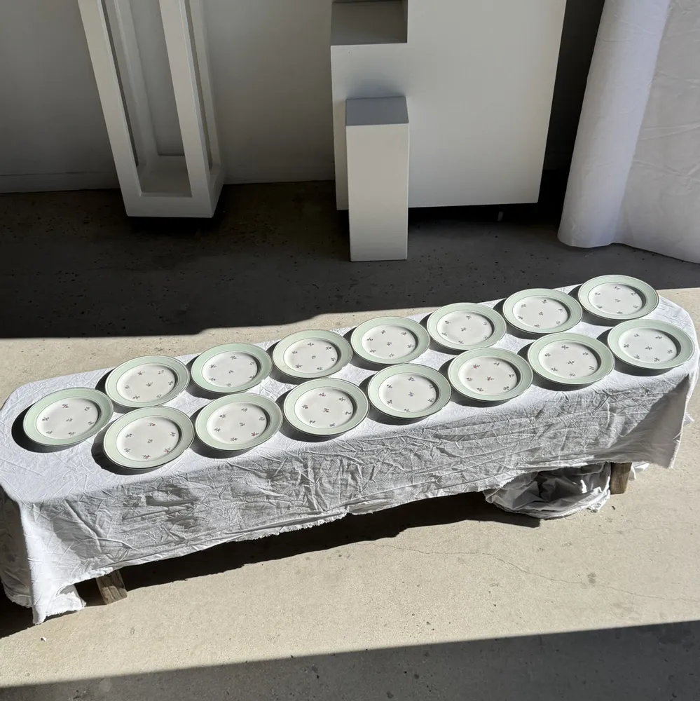 Assiettes au quotidien - Lot de 15 assiettes plates vintage turquoises liseré doré fleurs roses - OFFICE OBJETS