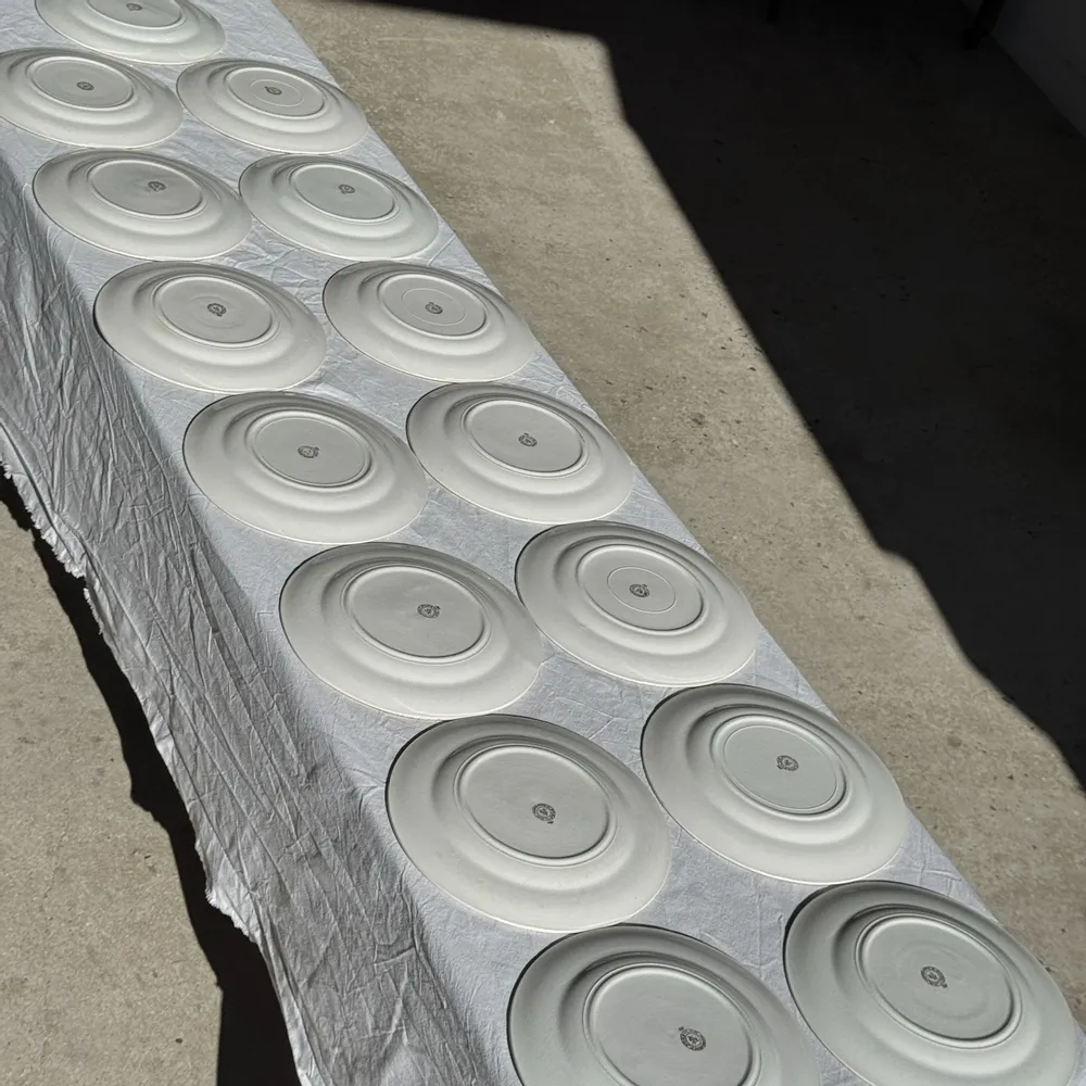 Assiettes au quotidien - Lot de 15 assiettes plates vintage turquoises liseré doré fleurs roses - OFFICE OBJETS