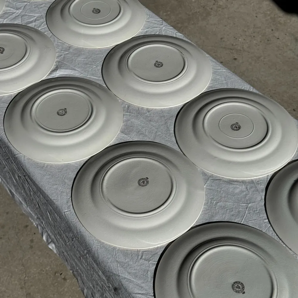 Assiettes au quotidien - Lot de 15 assiettes plates vintage turquoises liseré doré fleurs roses - OFFICE OBJETS