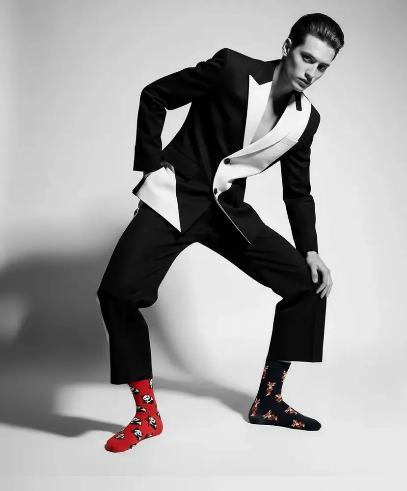 Socks - Organic Cotton Single Crew Sock: PANDA (not pair, only 1 piece) - BJÄSTE