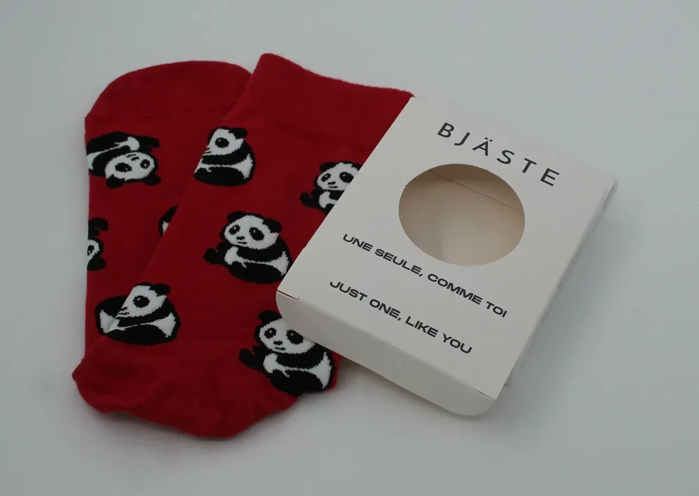Socks - Organic Cotton Single Crew Sock: PANDA (not pair, only 1 piece) - BJÄSTE