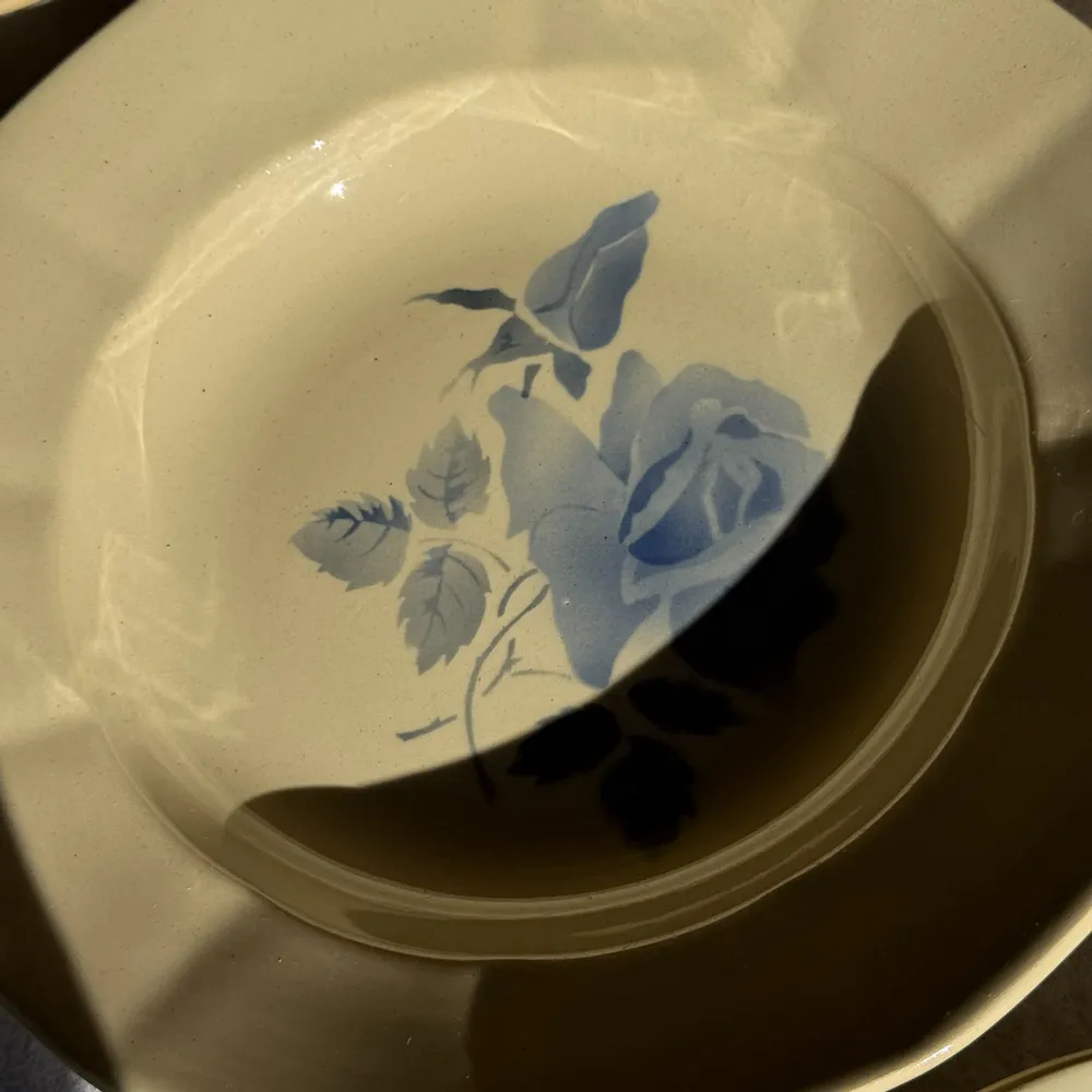 Everyday plates - Set of 12 Digoin Sarreguemines beige pink blue soup plates - OFFICE OBJETS