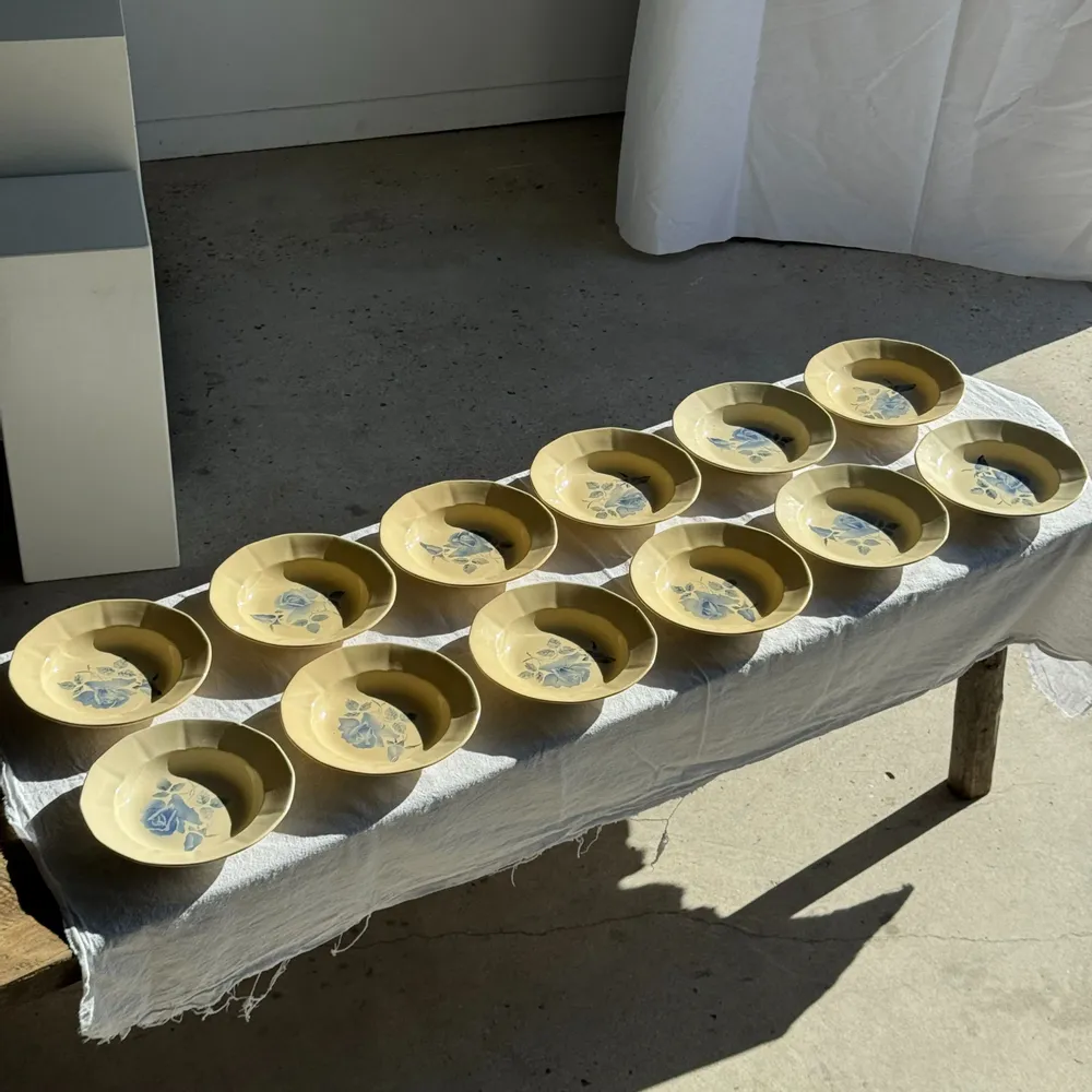 Everyday plates - Set of 12 Digoin Sarreguemines beige pink blue soup plates - OFFICE OBJETS