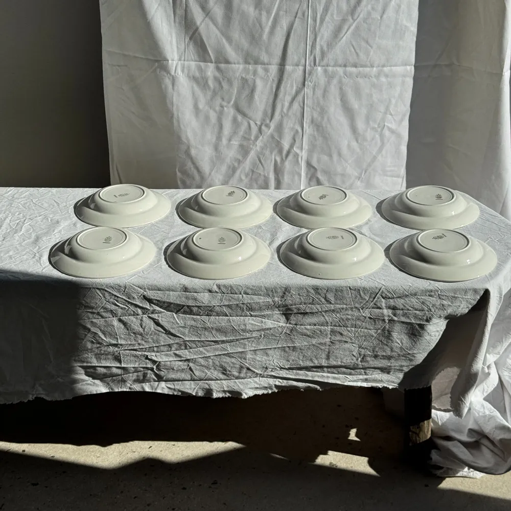 Formal plates - Set of 8 antique turquoise soup plates with gold border D22.5 - OFFICE OBJETS