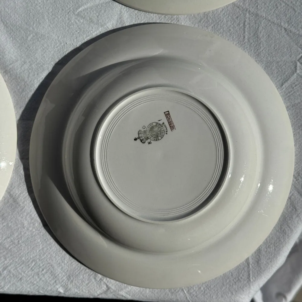 Formal plates - Set of 8 antique turquoise soup plates with gold border D22.5 - OFFICE OBJETS