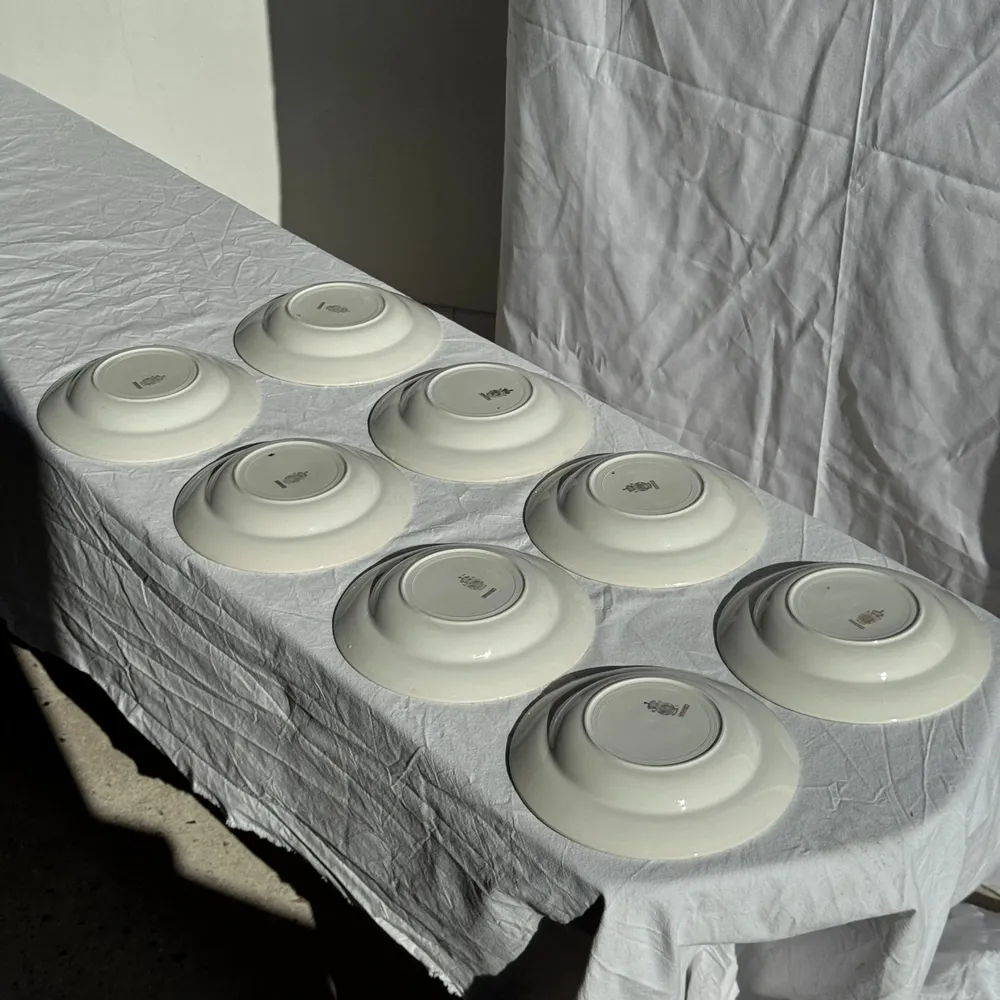 Formal plates - Set of 8 antique turquoise soup plates with gold border D22.5 - OFFICE OBJETS