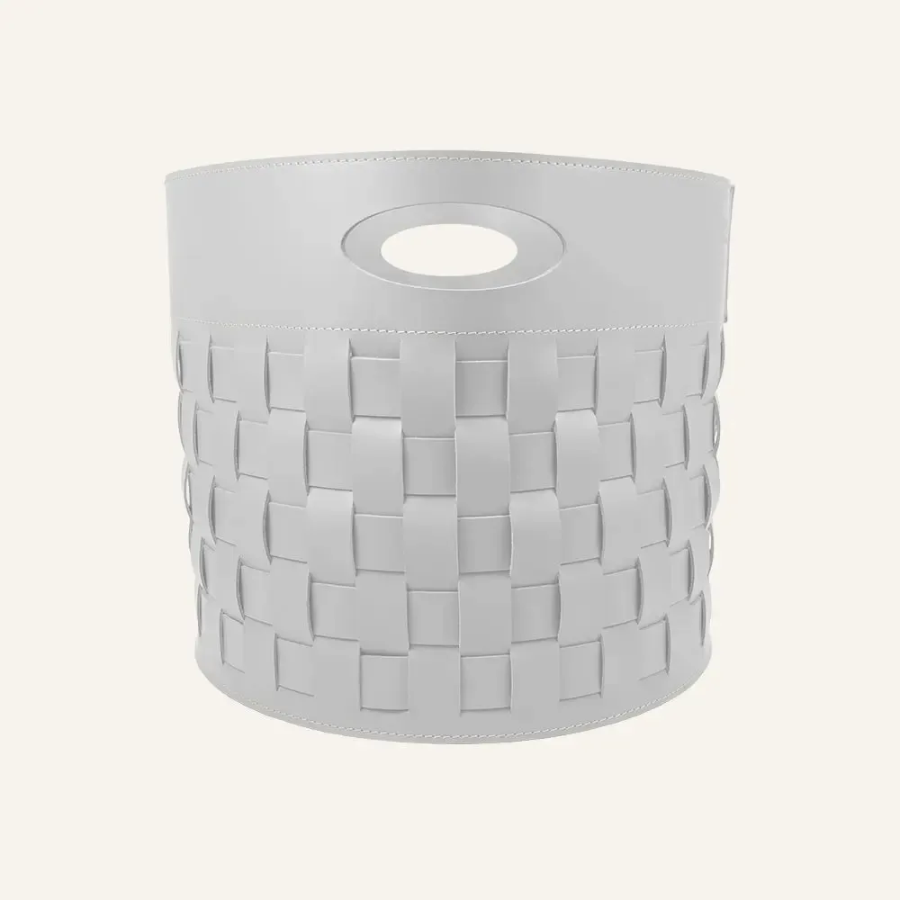 Boîtes de rangement  - Panier de rangement en cuir tressé THESA - ronde - LIMAC DESIGN