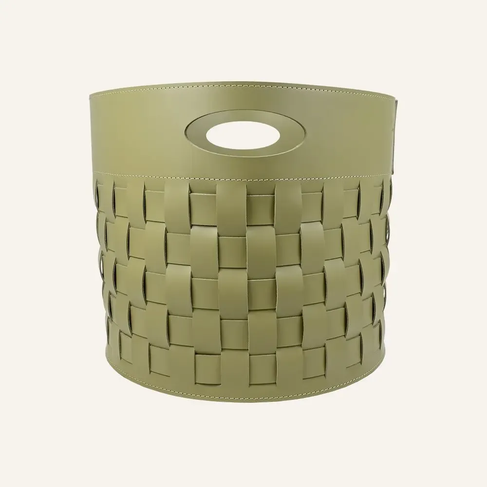 Boîtes de rangement  - Panier de rangement en cuir tressé THESA - ronde - LIMAC DESIGN