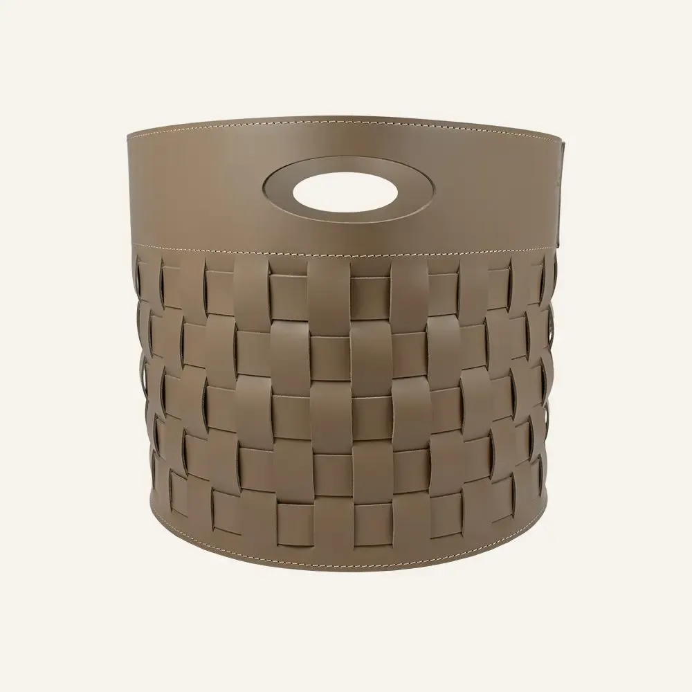 Boîtes de rangement  - Panier de rangement en cuir tressé THESA - ronde - LIMAC DESIGN