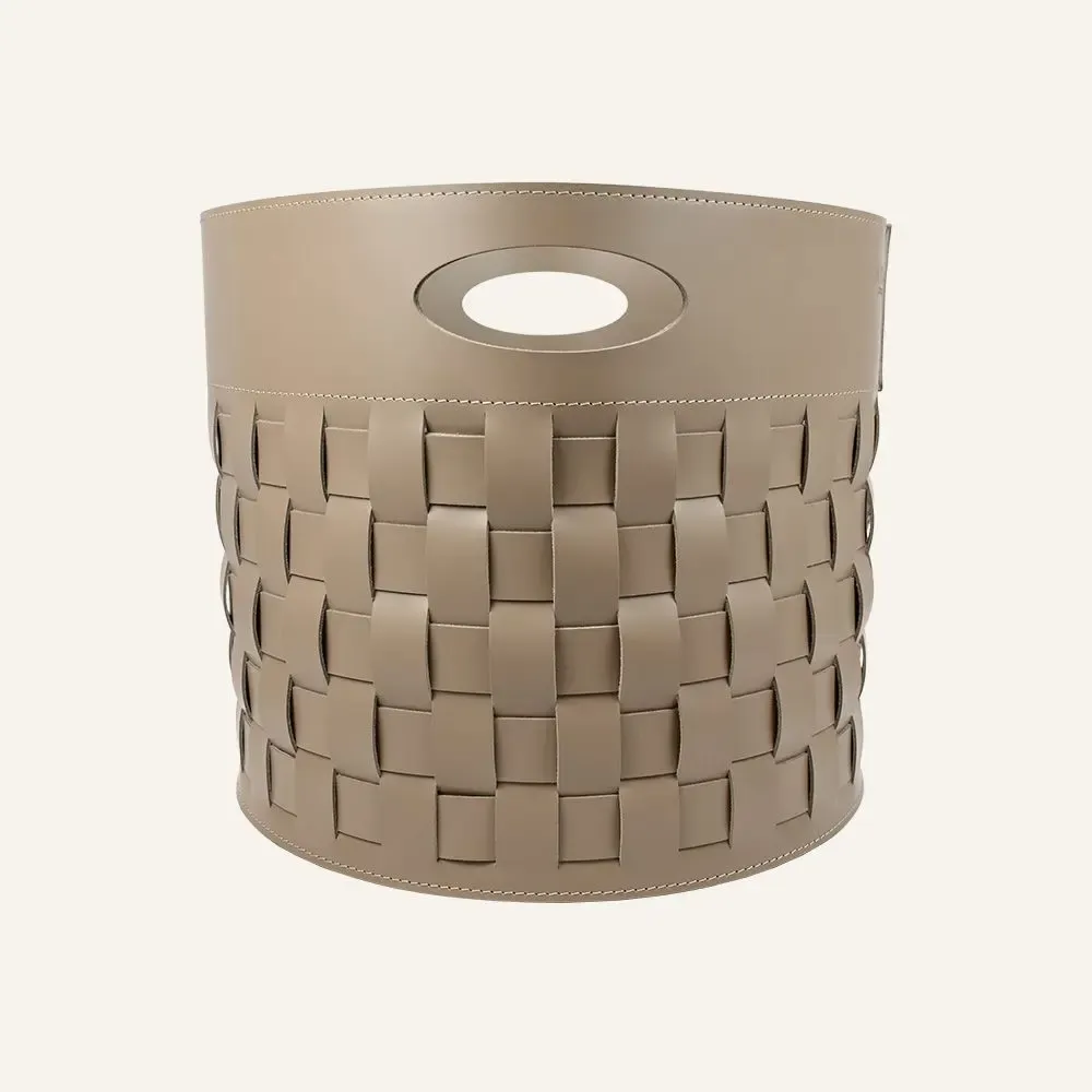 Boîtes de rangement  - Panier de rangement en cuir tressé THESA - ronde - LIMAC DESIGN