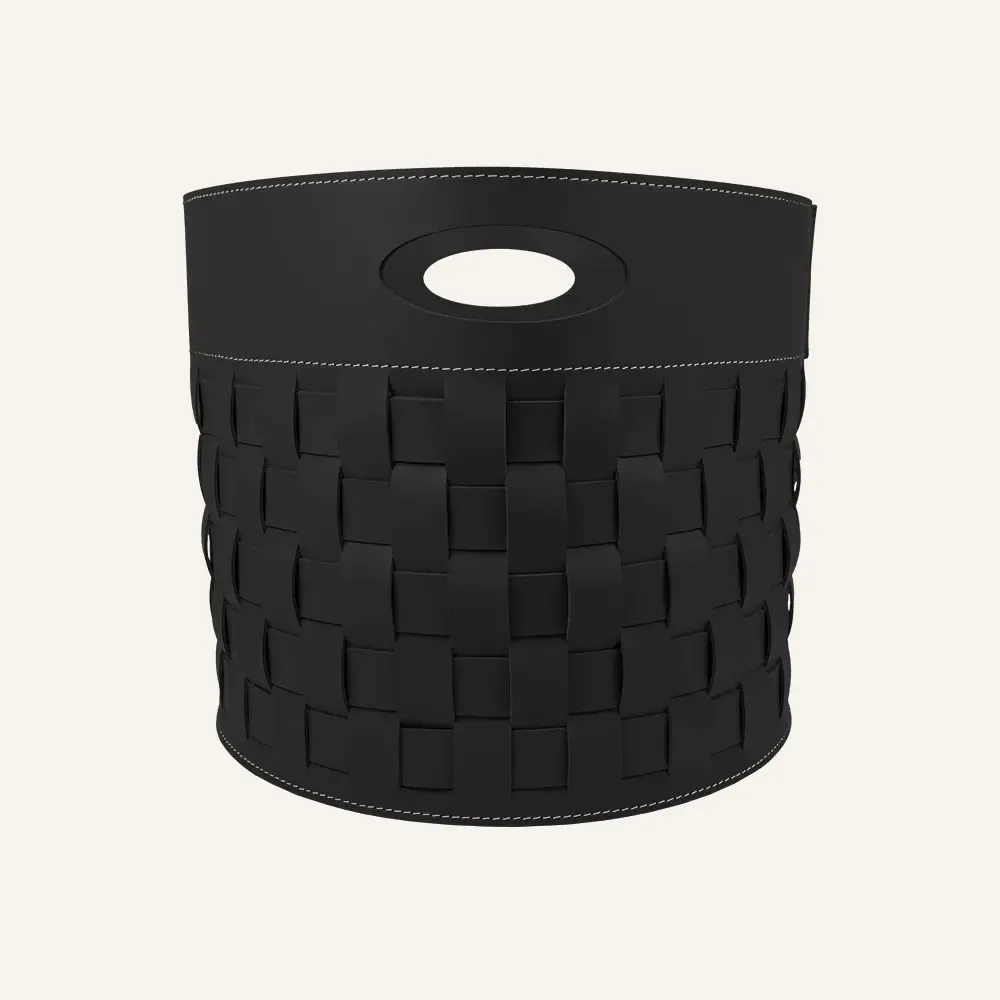 Boîtes de rangement  - Panier de rangement en cuir tressé THESA - ronde - LIMAC DESIGN