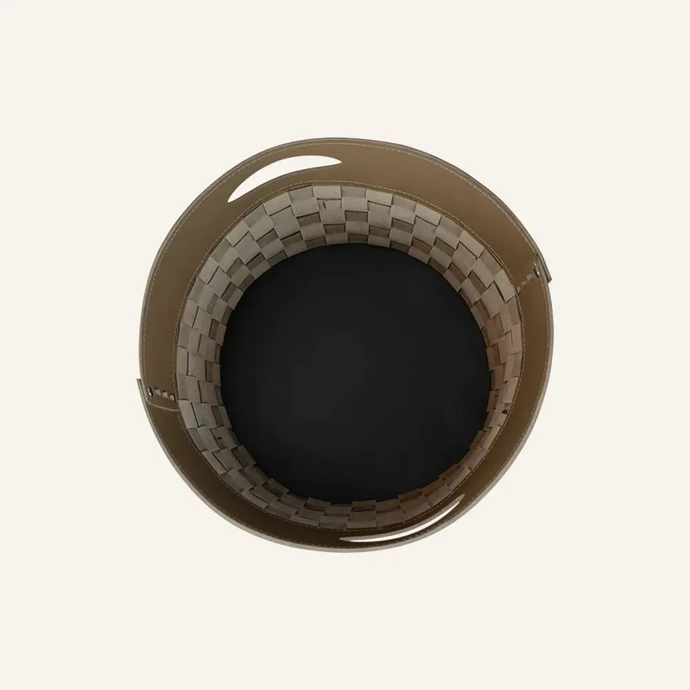 Boîtes de rangement  - Panier de rangement en cuir tressé THESA - ronde - LIMAC DESIGN