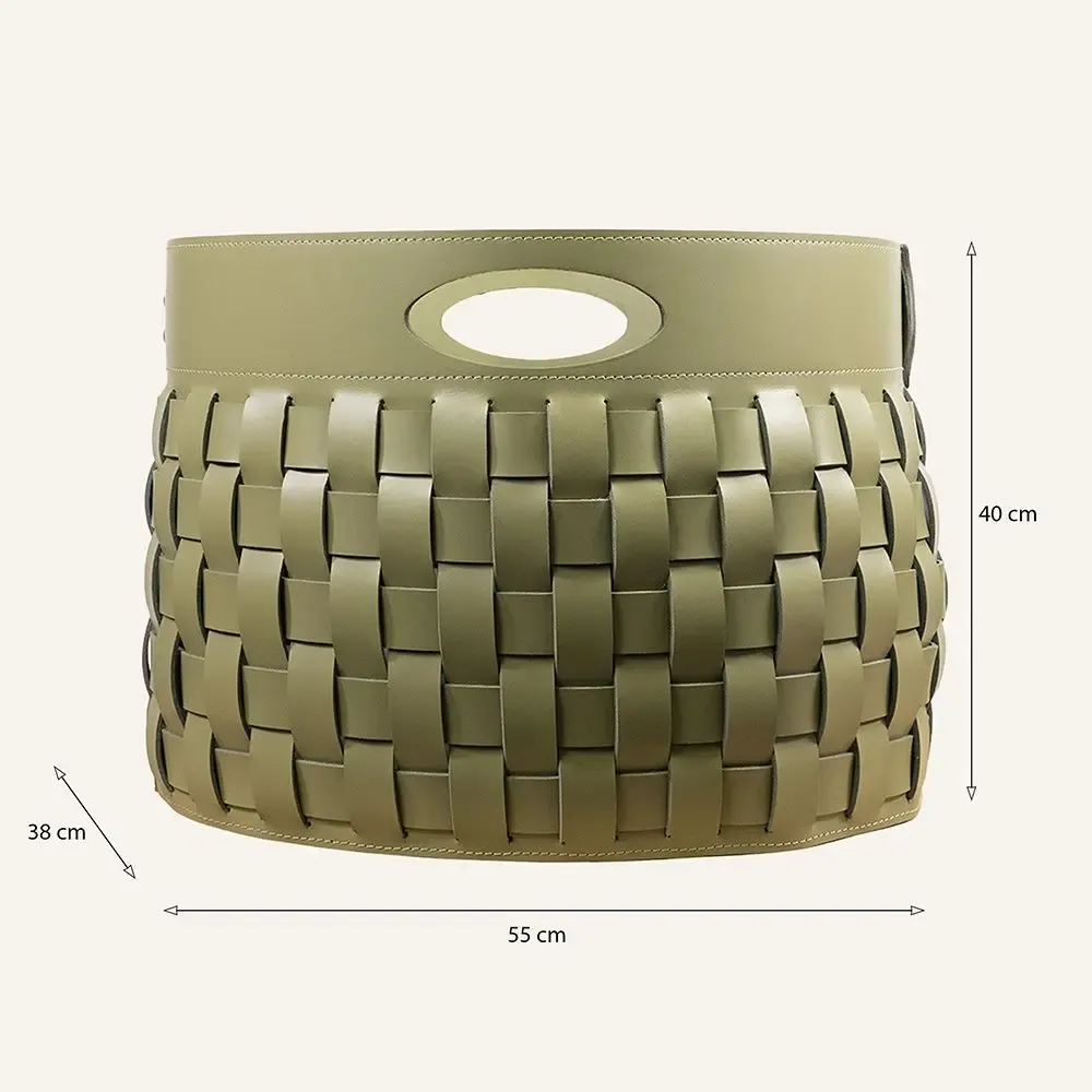 Boîtes de rangement  - Panier de rangement en cuir tressé THESA - ovale - LIMAC DESIGN