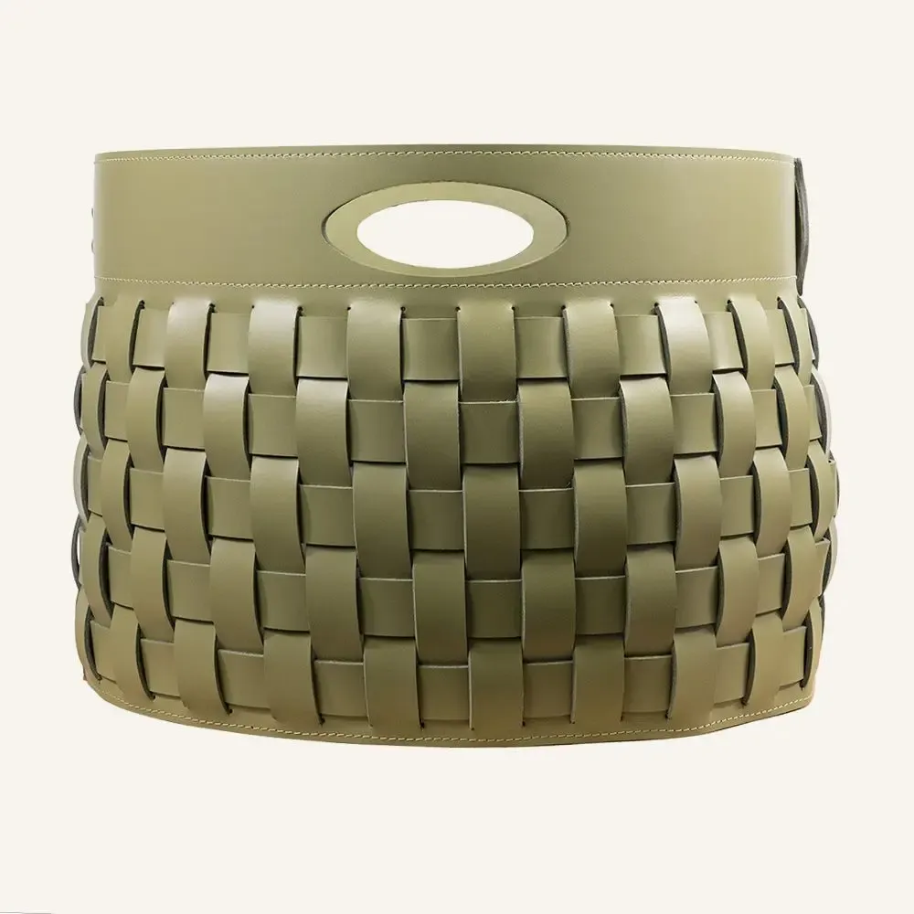 Boîtes de rangement  - Panier de rangement en cuir tressé THESA - ovale - LIMAC DESIGN