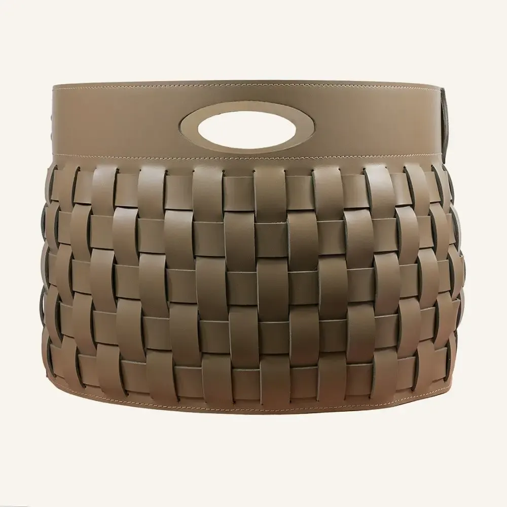 Boîtes de rangement  - Panier de rangement en cuir tressé THESA - ovale - LIMAC DESIGN