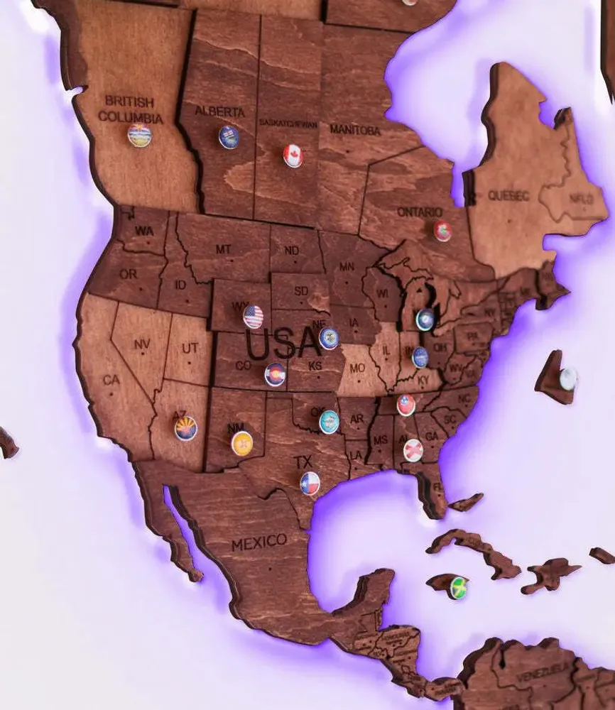 Other wall decoration - 3D LED Wooden World Map 3.0 Prime Oak L USA Right - ENJOY THE WOOD