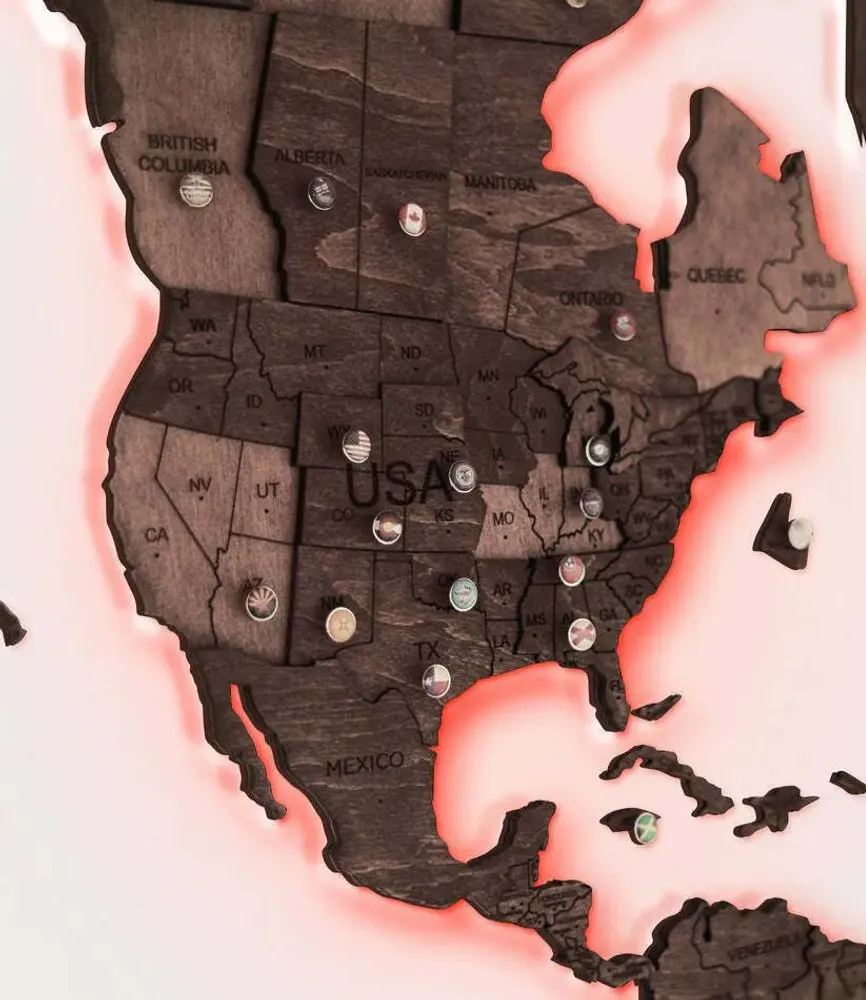 Other wall decoration - 3D LED Wooden World Map 3.0 Prime Dark Walnut L EU Right - ENJOY THE WOOD