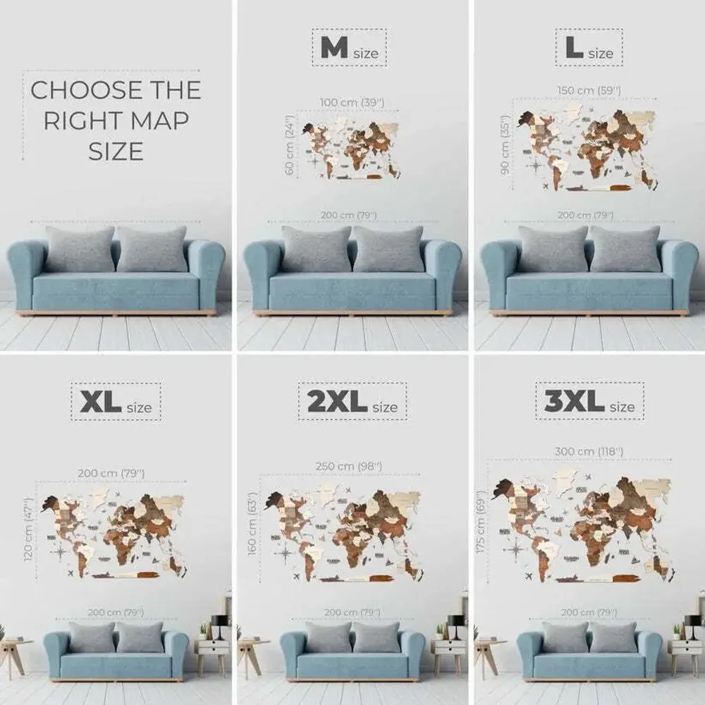 Other wall decoration - 3D LED Wooden World Map 2.0 (with acrylic background) Prime Dark Walnut M - ENJOY THE WOOD