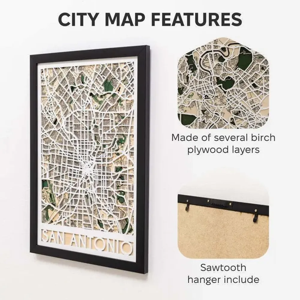 Other wall decoration - 3D City Map 3.0 San Antonio XL White Frame - ENJOY THE WOOD