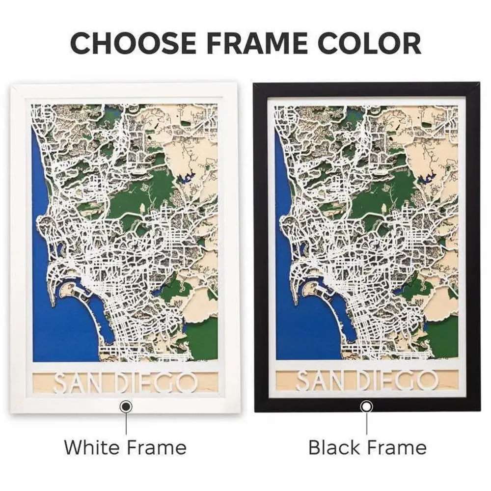 Other wall decoration - 3D City Map 3.0 San Diego XL White Frame - ENJOY THE WOOD