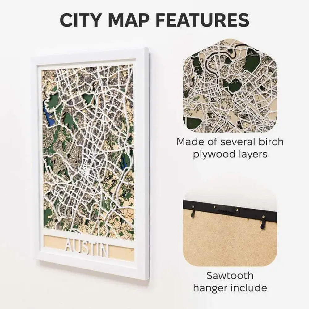 Other wall decoration - 3D City Map 3.0 Austin M White Frame - ENJOY THE WOOD