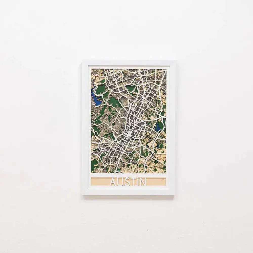 Autres décorations murales - Carte 3D de la ville 3.0 Austin XL, cadre noir - ENJOY THE WOOD