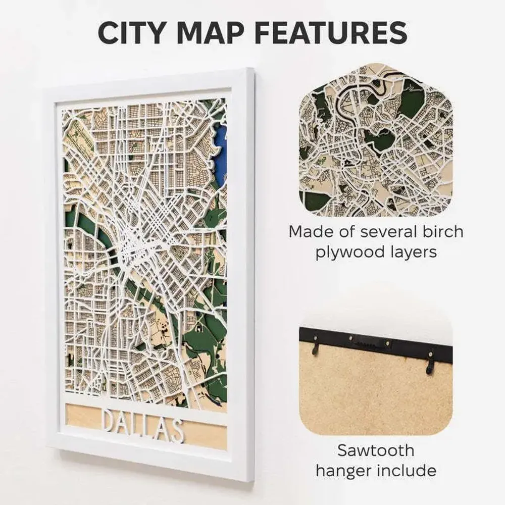 Other wall decoration - 3D City Map 3.0 Dallas L White Frame - ENJOY THE WOOD