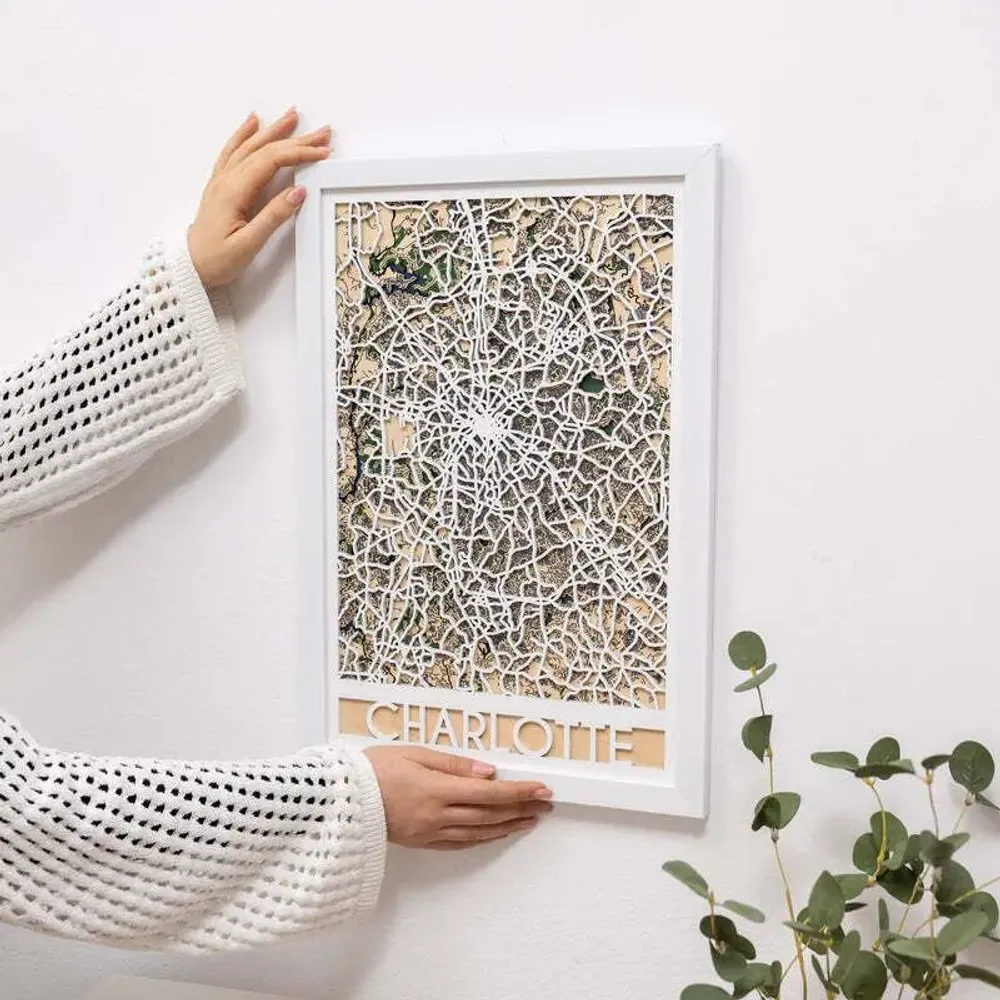 Other wall decoration - 3D City Map 3.0 Charlotte XL White Frame - ENJOY THE WOOD