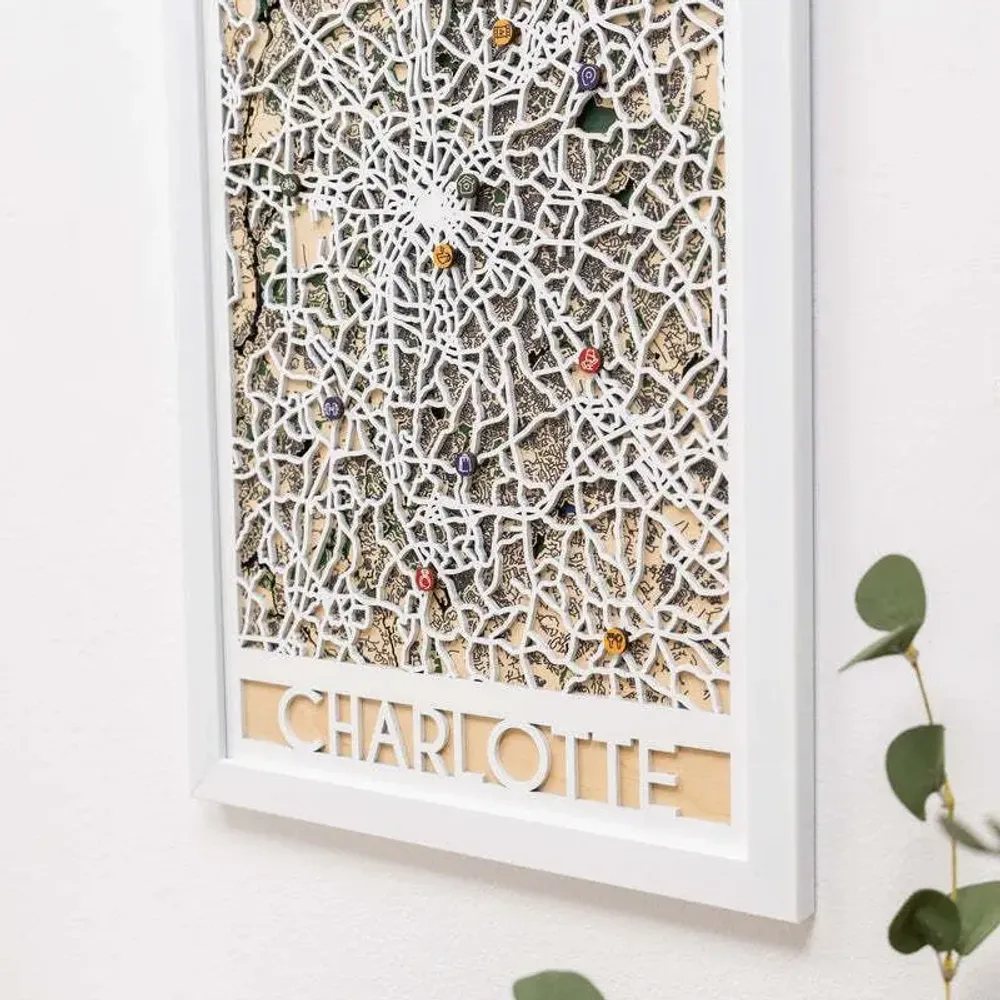 Other wall decoration - 3D City Map 3.0 Charlotte XL White Frame - ENJOY THE WOOD