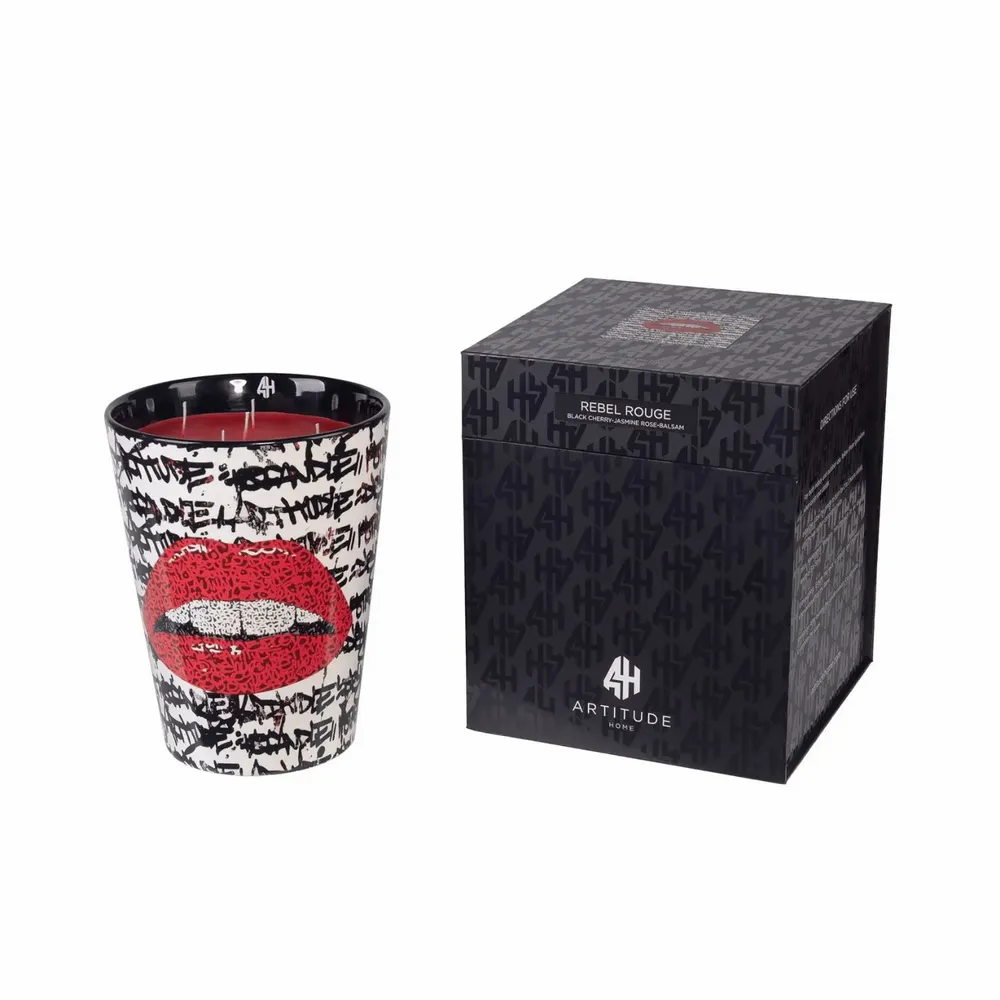 Bougies - Bougie parfumée en céramique Rebel Rouge (Cerise noire, jasmin, rose, baume) - 24 cm - ARTITUDE HOME