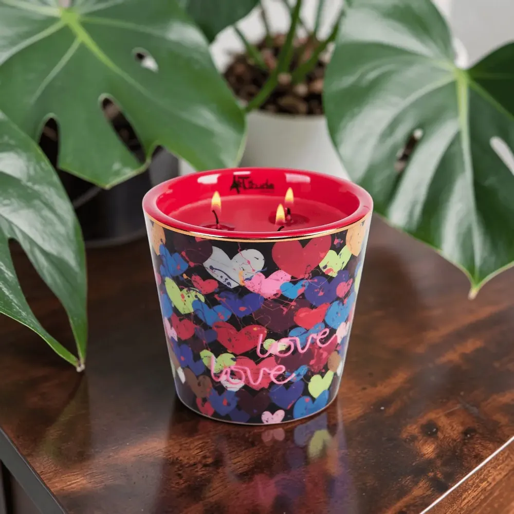 Candles - Love Hearts ( Blackcurrant-Rose-Patchouli) - Scented Ceramic Candle - 10cm - ARTITUDE HOME