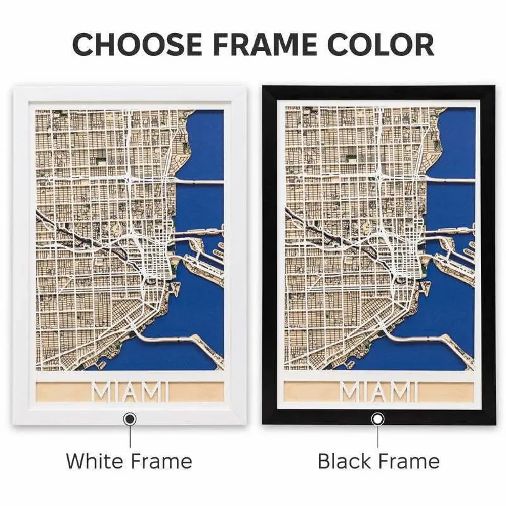 Other wall decoration - 3D City Map 3.0 Miami XL Black Frame - ENJOY THE WOOD