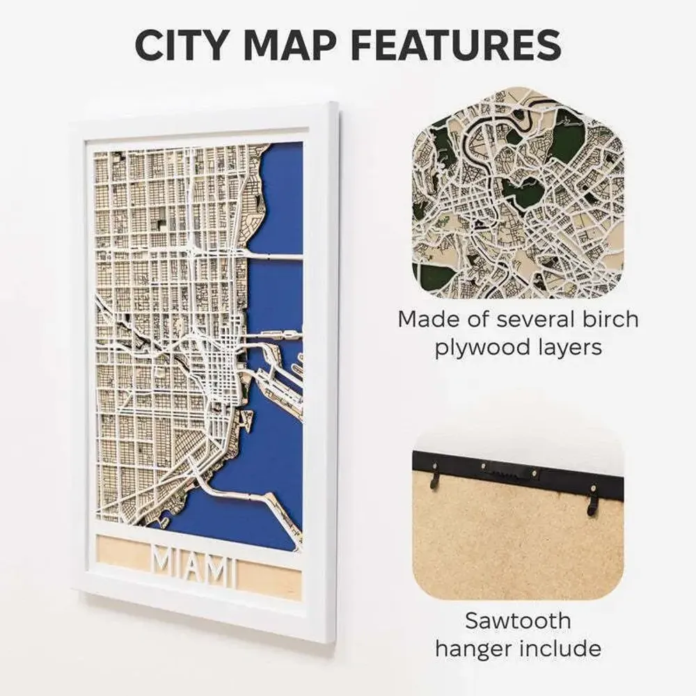 Other wall decoration - 3D City Map 3.0 Miami L Black Frame - ENJOY THE WOOD