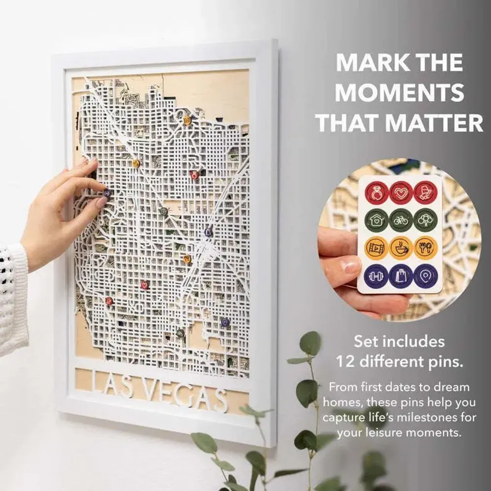 Other wall decoration - 3D City Map 3.0 Las Vegas L White Frame - ENJOY THE WOOD