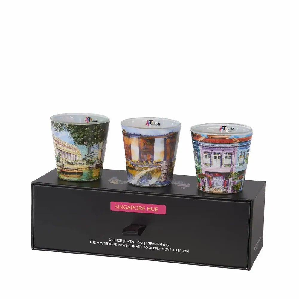 Bougies - Coffret cadeau de 3 bougies en verre Singapore Hues - ARTITUDE HOME