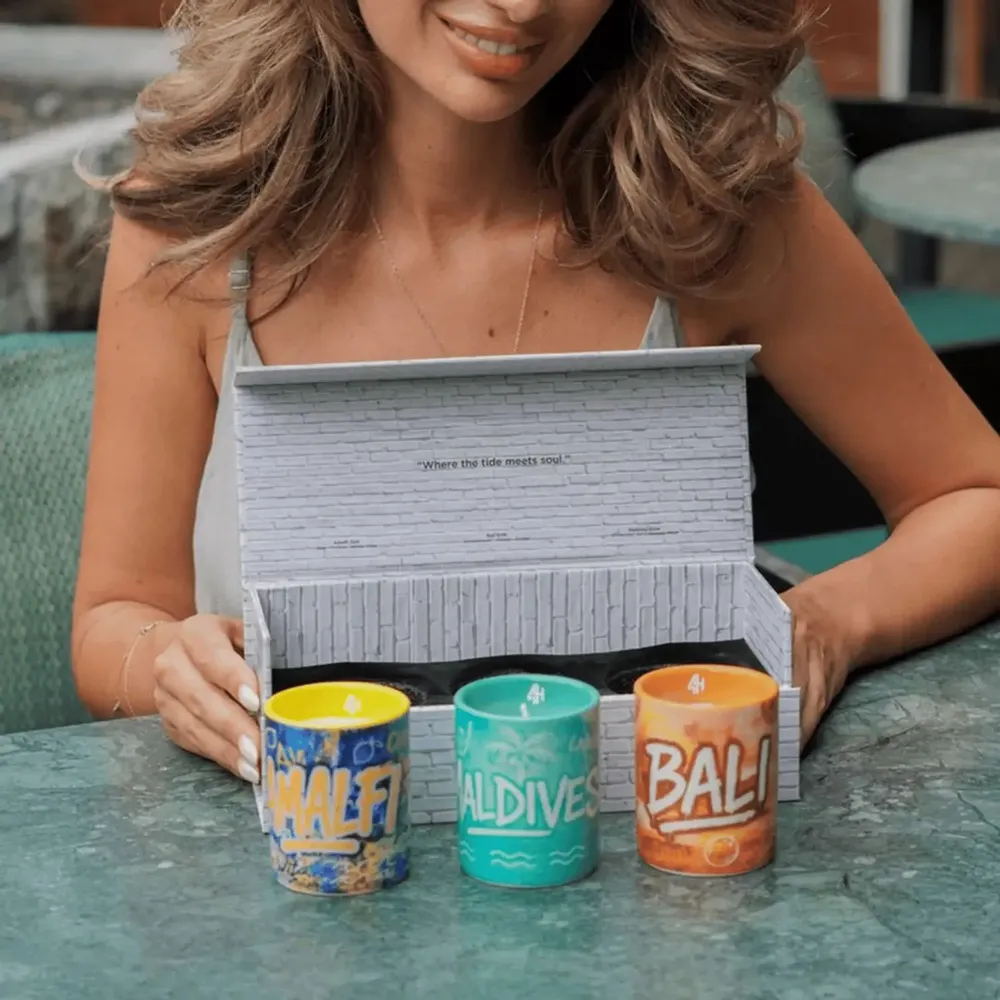 Bougies - Coffret cadeau de bougies en céramique ambiance plage (lot de 3 x 7,5 cm) - ARTITUDE HOME