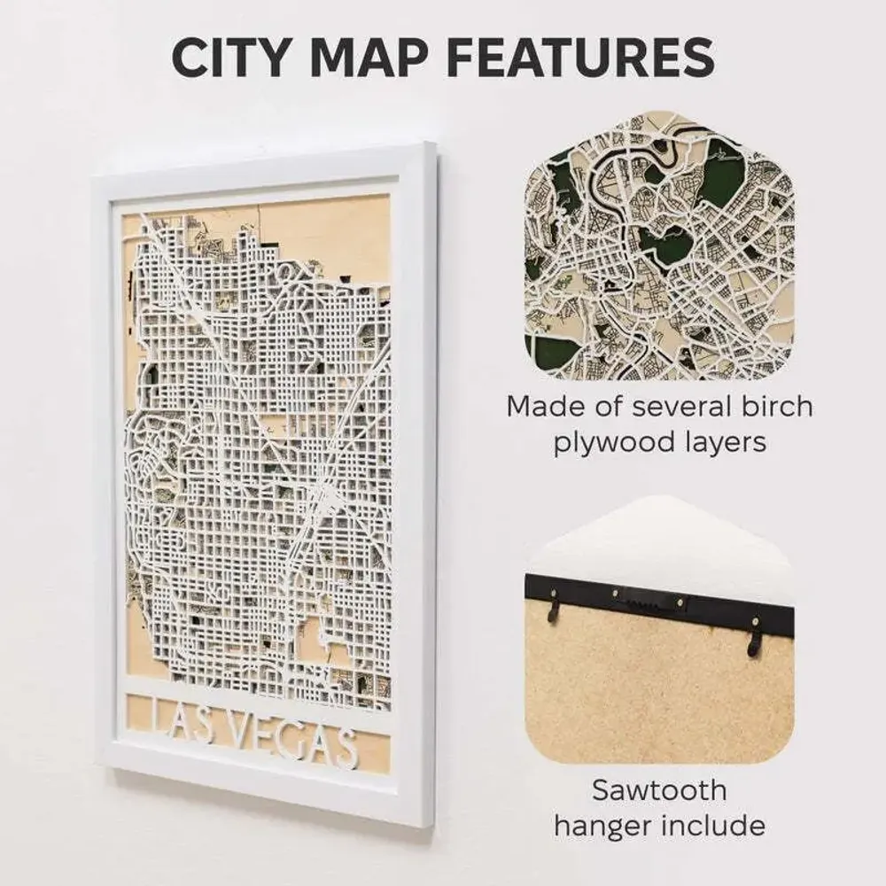 Other wall decoration - 3D City Map 3.0 Las Vegas L Black Frame - ENJOY THE WOOD
