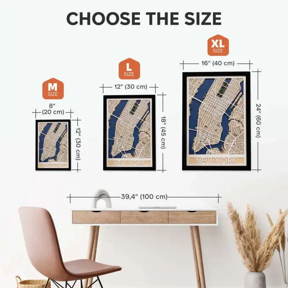 Other wall decoration - 3D City Map Custom 3.0 M Black Frame - ENJOY THE WOOD