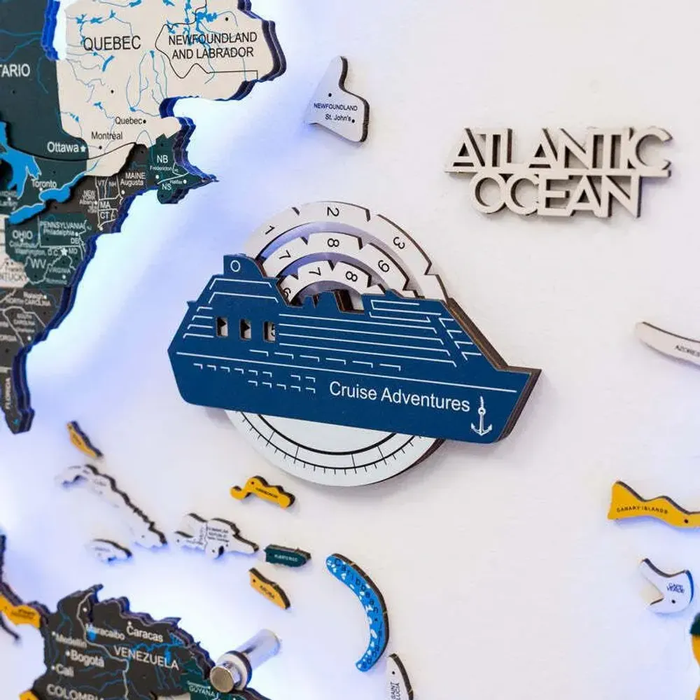 Objets de décoration - Carte du Monde en Bois Colorée 3D Travel Tracker Cruise Liner - Aqua - ENJOY THE WOOD