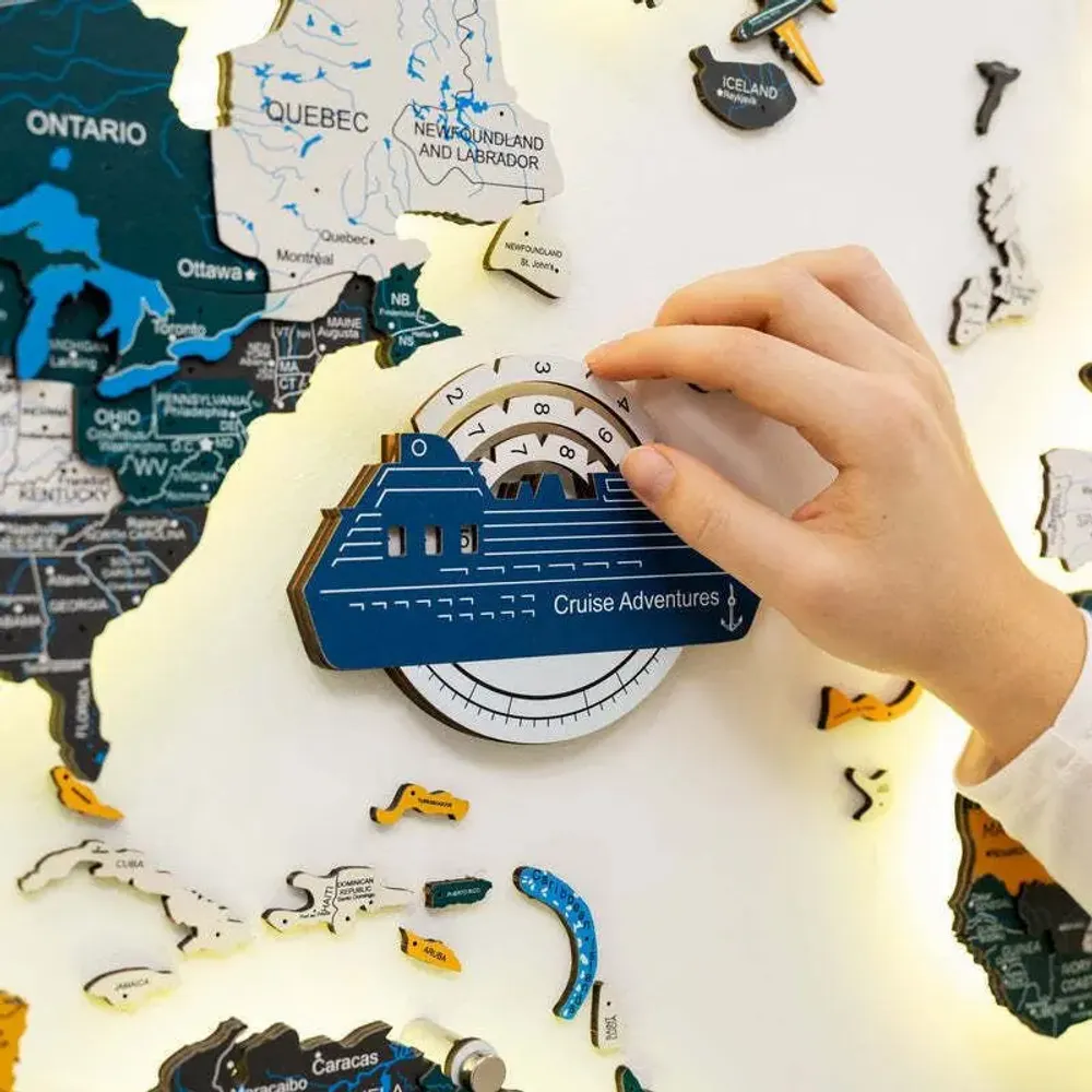 Objets de décoration - Carte du Monde en Bois Colorée 3D Travel Tracker Cruise Liner - Aqua - ENJOY THE WOOD